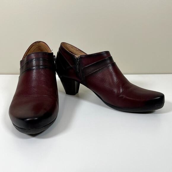 PIKOLINOS Womens 10 Burgundy Side Zip Leather Ankle Boots Stacked Heel Western - Picture 1 of 9